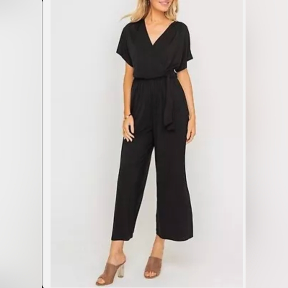 Lush Pants - LUSH Black Tie Front Tapered Leg Jumpsuit Keyhole Back Women’s Size XS